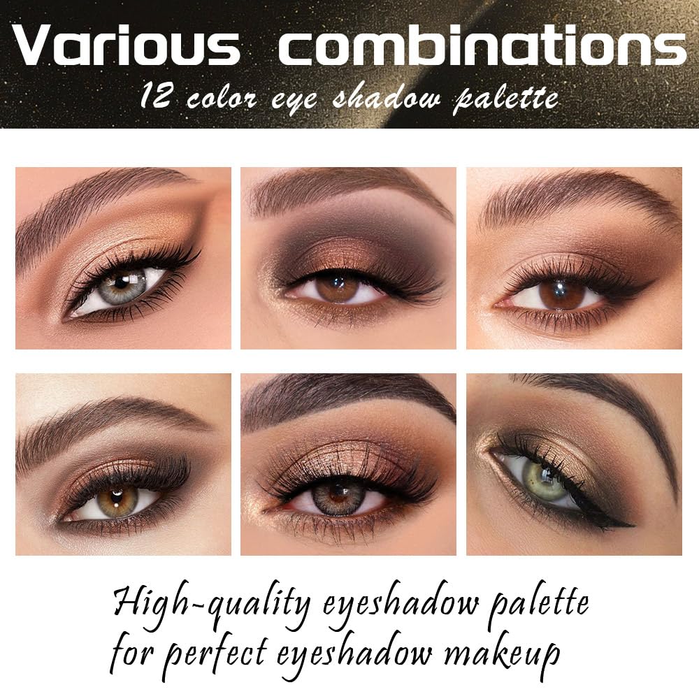 12 Colors Eyeshadow Palette – Neutral Warm Tone Matte & Glitter Eye Makeup Palette, High Pigment Waterproof Eyeshadow Kit for Women – Blendable Natural Brown, Nude, Rose Gold Shimmer Makeup 01#-FemmiqueWomen