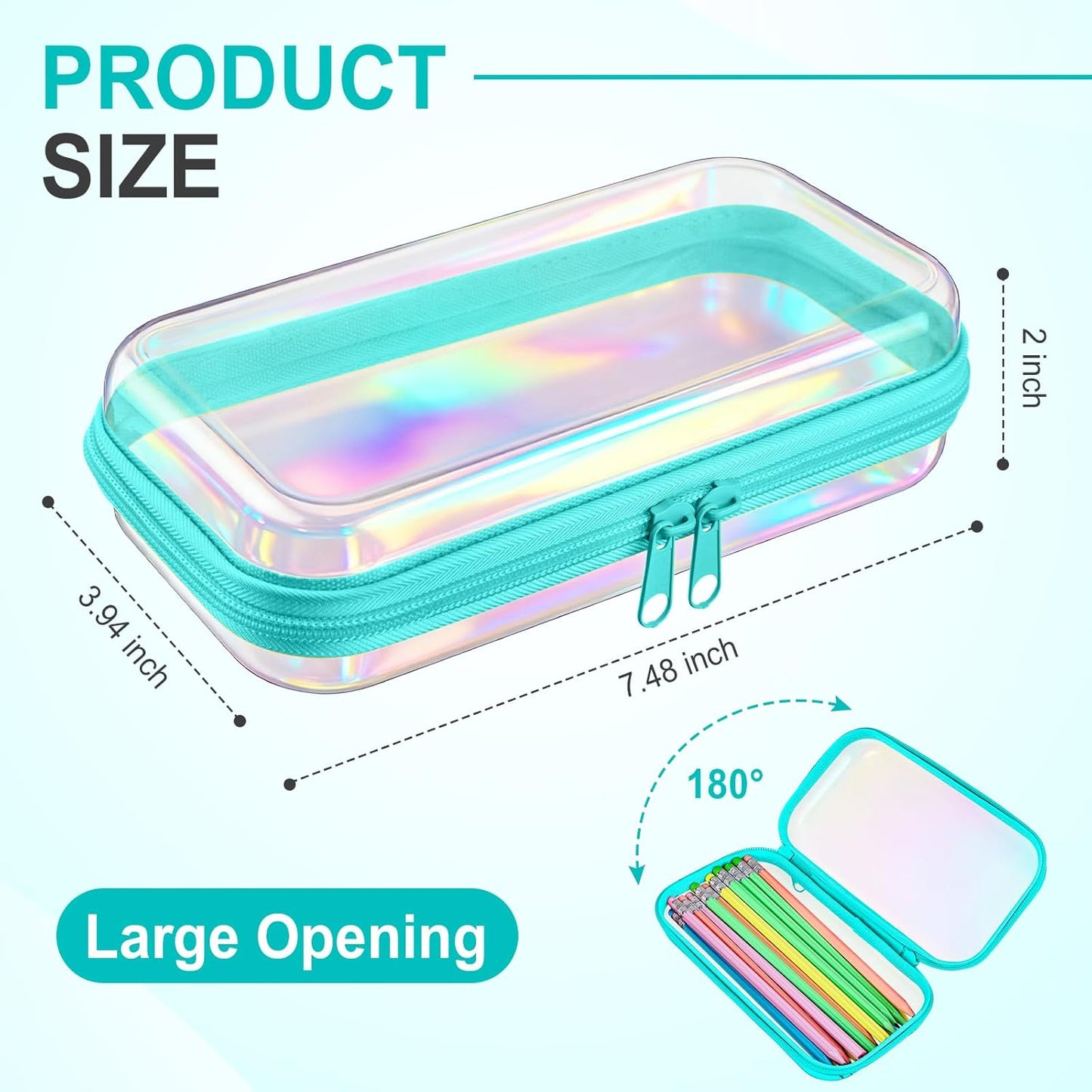 Hoolerry 4 Pcs Hard Clear Zipper Case Makeup Bags Plastic Pencil Pouch Transparent Storage Box Containers for Cosmetics, Snacks, Building Blocks, Puzzles(Blue Laser,7.5 x 3.9 x 2 in)-FemmiqueWomen