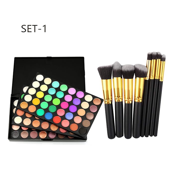 120 Color Eyeshadow Palette Kit with 10 Pcs Foundation Makeup Brush, Professional Daily Use Colorful with Velvety Texture Eyeshadow Palette, Highly Pigmented Waterproof Long Lasting Makeup-FemmiqueWomen
