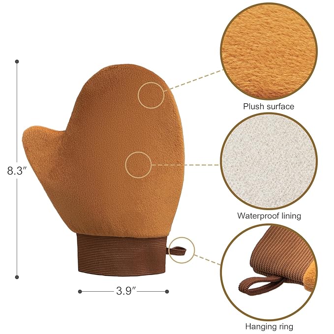 Self Tanning Brushes- Blend & Blur Extra Large Body Makeup Brush & Tanning Mitt, 2 Pcs, Kabuki Body Brush Applicator for Tan, Foundation, Self Tanner Glove for Application, Mousse, Lotion (Rose Gold)-FemmiqueWomen