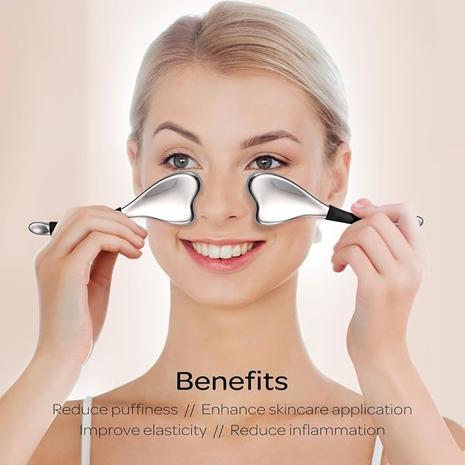 3-in-1 Cryo Gua Sha Facial Tools, Ice Roller Globes for Women Face and Eyes Massager, Unbreakable Stainless Steel Face Sculpting Skin Care Tools, Esthetician Supplies with Carry Case-FemmiqueWomen