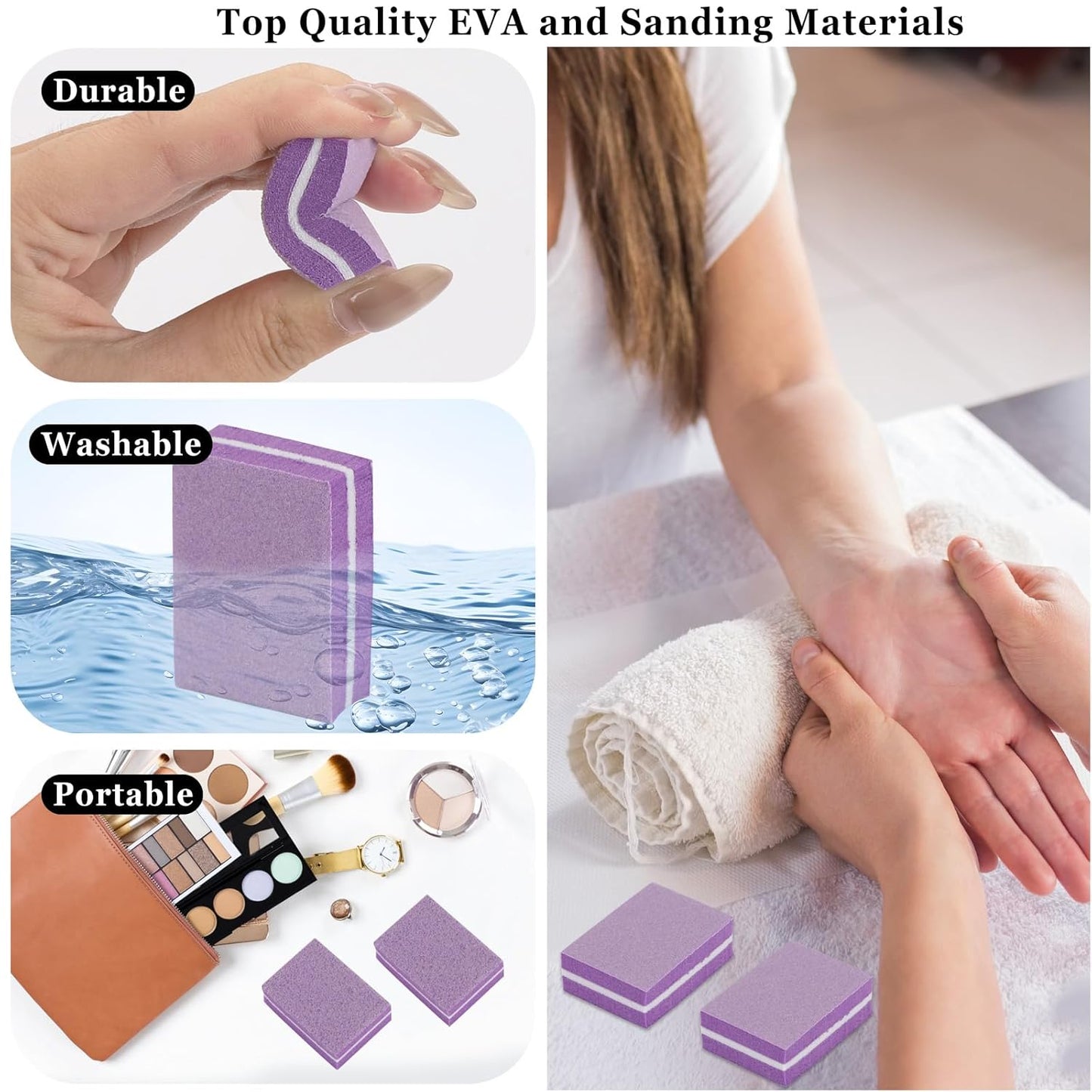 102pcs Toe Separators Set - Premium Pedicure Tool Super Soft Pedicure Toe Separator- Mini Nail Buffer Block File 80/100 Grit 2 Sided, Purple-FemmiqueWomen