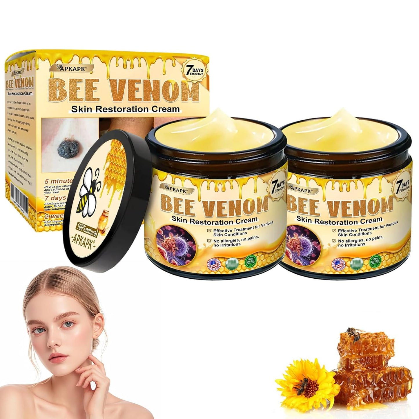 Bee Venom Skin Restoration Cream, Bee Venom Skin Treatment Cream, Professional Bee Venom Comprehensive cream - Anti-Wrinkle Moisturizing for All skin Typess (2)-FemmiqueWomen
