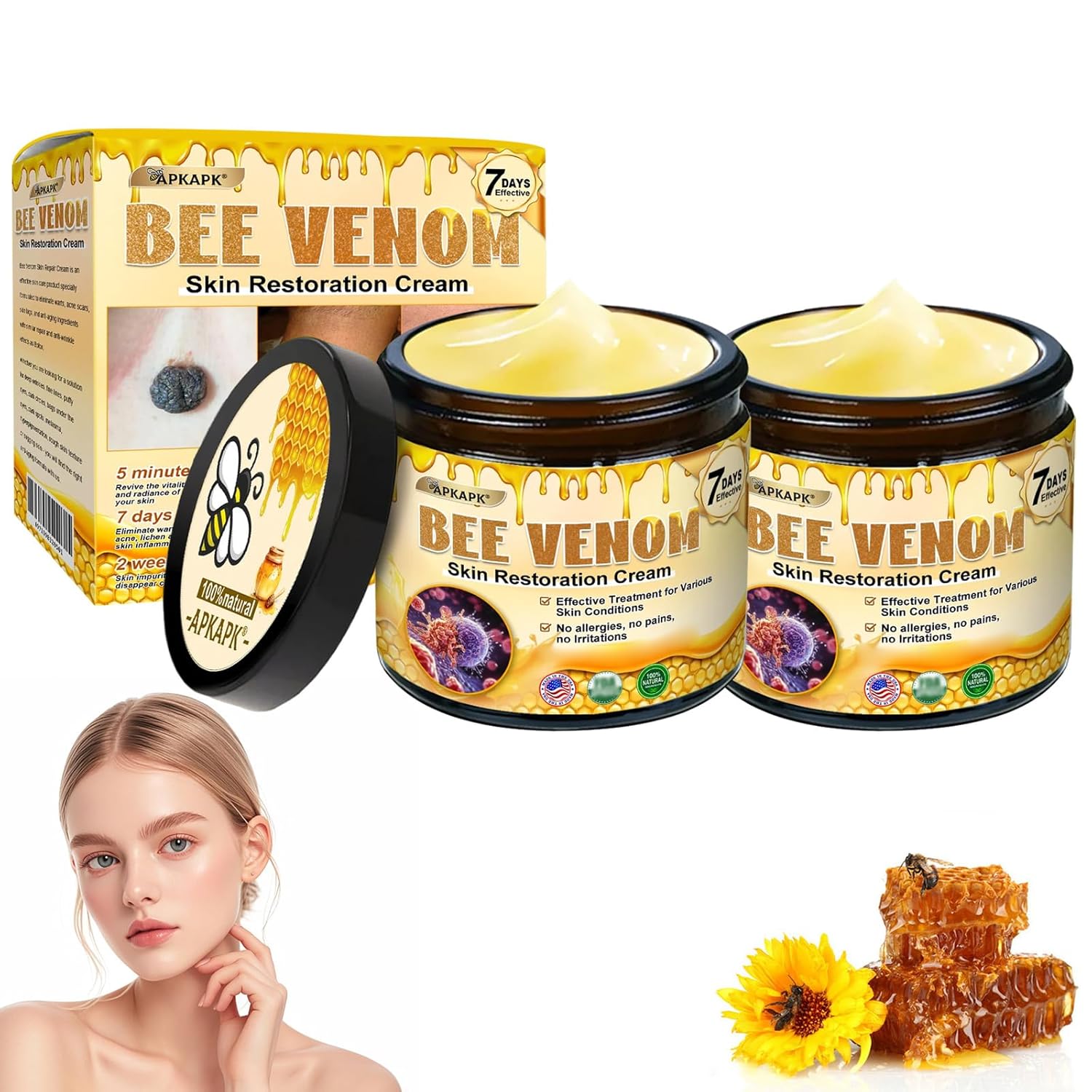 Bee Venom Skin Restoration Cream, Bee Venom Skin Treatment Cream, Professional Bee Venom Comprehensive cream - Anti-Wrinkle Moisturizing for All skin Typess (2)-FemmiqueWomen