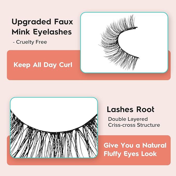 Lashes Wispy False Eyelashes Cat Eye Lashes Natural Look 3D Volume Fake Eyelashes Thin Band Lashes 12mm Natural Eye Lashes C Curl Siligli Lashes Pack 10 Pair-FemmiqueWomen