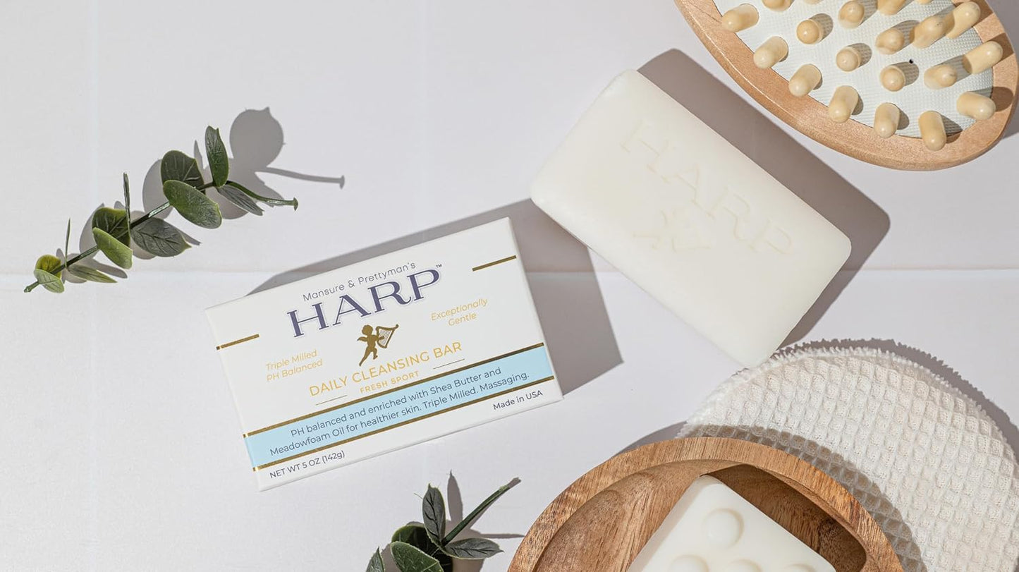 HARP pH-Balanced (5.0-6.0) Body Wash Bar. ZERO saponified oils. Protects Moisture Barrier. Gentle for Sensitive/Dry skin. + Shea Butter/Borage Oil. Non-Comedogenic. FRESH SPORT Fragrance.-FemmiqueWomen