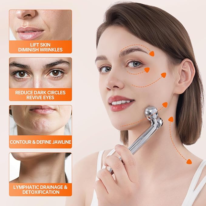 3D Gua Sha Facial Tools Metal Face Roller Stainless Steel Gua Sha Set Cooling Massage Tools for Reduce Puffiness, Firm Skin, Anti-Aging Care - Daily Facial Sculpting Gift for Women-FemmiqueWomen