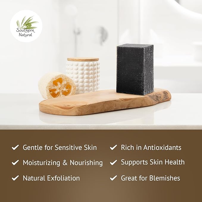 Southern Natural Activated Charcoal Soap Bar (3 Pack) Face and Body Soap For Sensitive Skin With Dead Sea Mud, Goat Milk & Peppermint Essential Oil-FemmiqueWomen