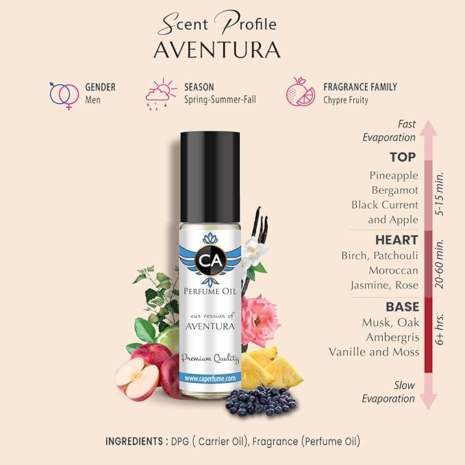 CA Perfume Impression of Aventura for Man Fragrance Body Oils Alcohol-Free Essential Sample Travel Size Roll-On 0.3 Fl Oz/10 ml-FemmiqueWomen