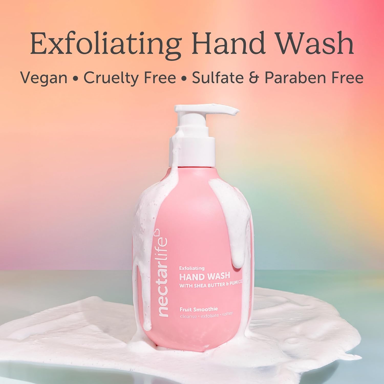 Nectar Life Exfoliating & Moisturizing Hand Wash, Volcanic Pumice for Hand Scrub, Shea Butter Softens Hands, Clean Vegan Ingredients, Fruit Smoothie Scent-FemmiqueWomen