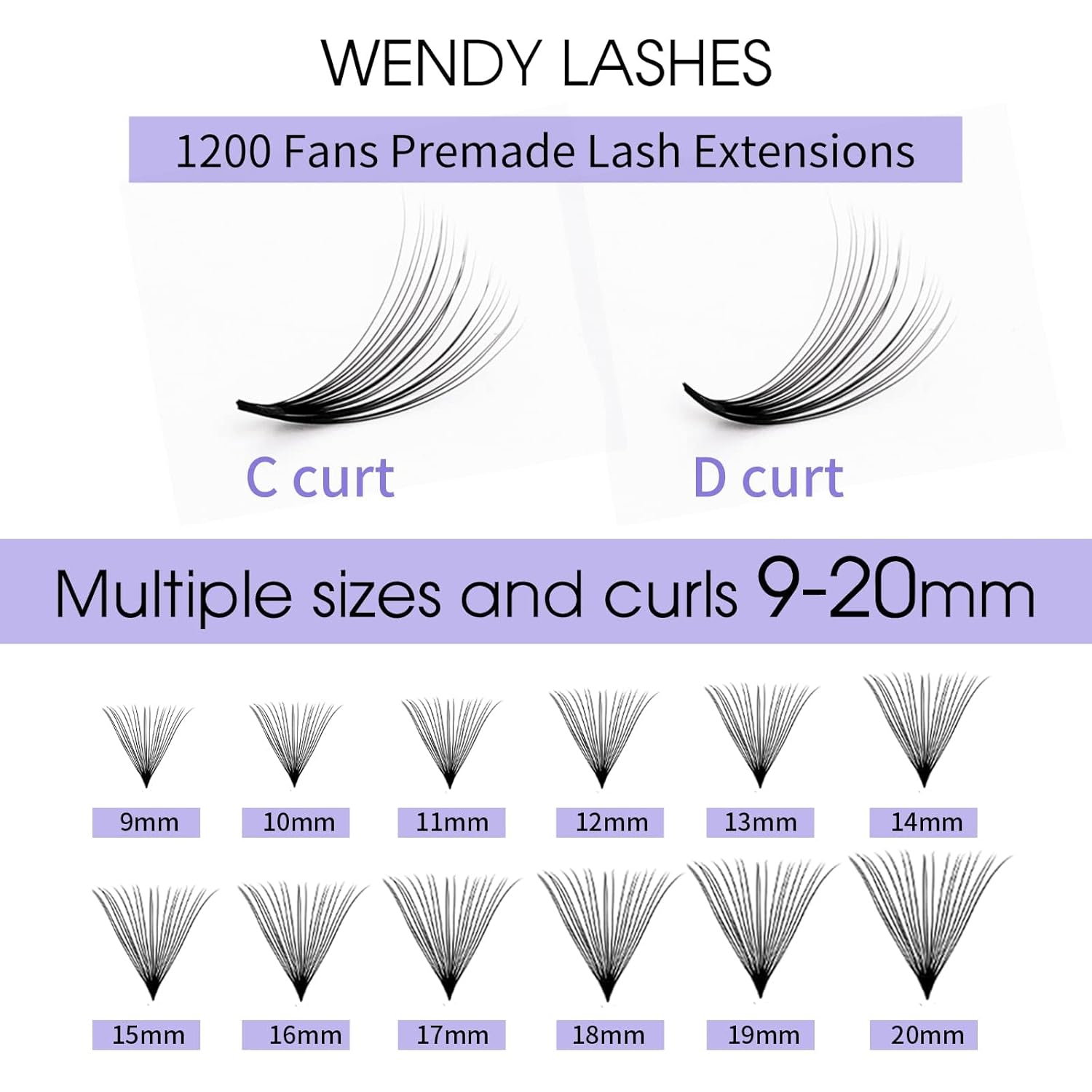 Premade Fans Eyelash Extension 1200 Fans 20P Loose Volume Lashes C Curl Pre-made Fans 9-20mm-FemmiqueWomen