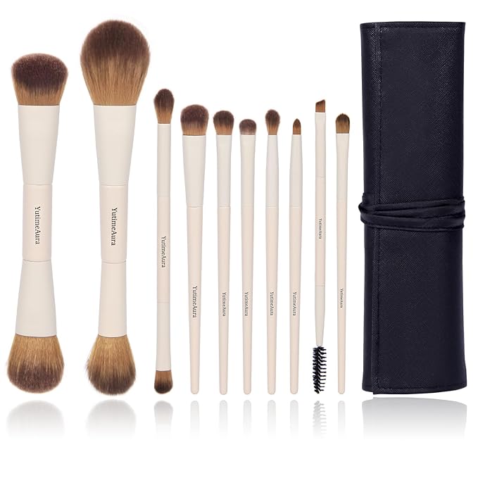 Makeup Brush Set 10pc, Dual-Ended Makeup Brushes For Bronzer, Contour, Eyeshadow, Blush, Concealer & Foundation Application-FemmiqueWomen