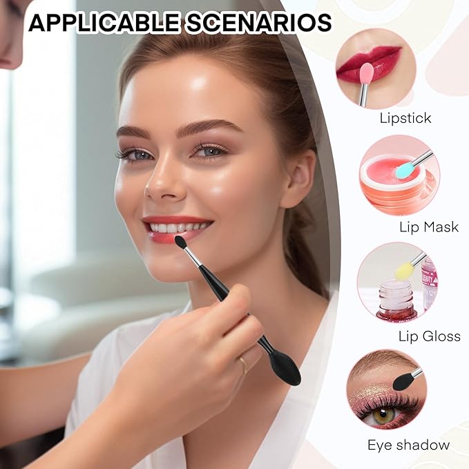 Unaone Lip Scrub Brush - 4 PCS Dual-ended Lip Scrubber Exfoliator and Silicone Lip Brush, 2-in-1 Silicone Lip Scrub Tool Lip Mask Applicator, Gentle Exfoliator & Applicator for Soft-FemmiqueWomen