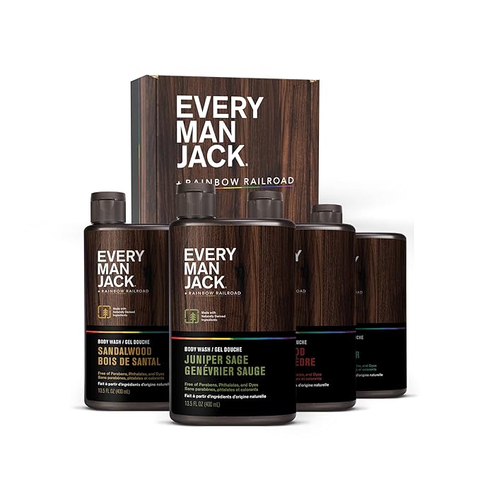 Every Man Jack Body Wash Variety Box - Includes Four Body Washes with Clean Ingredients & Incredible Scents - Round Out His Routine with Sandalwood, Cedarwood, Juniper Sage, & Sea Salt Body Washes-FemmiqueWomen