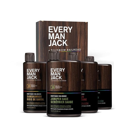 Every Man Jack Body Wash Variety Box - Includes Four Body Washes with Clean Ingredients & Incredible Scents - Round Out His Routine with Sandalwood, Cedarwood, Juniper Sage, & Sea Salt Body Washes-FemmiqueWomen