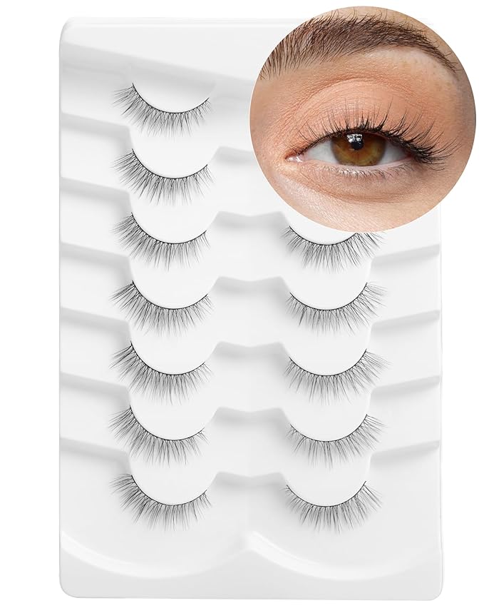 Onlyall Natural Lashes Wispy Lashes Natural Look False Eyelashes Natural Flared Eyelashes False Eye Lashes Soft Fluffy Lashes 7 Pairs DK32, Black-FemmiqueWomen