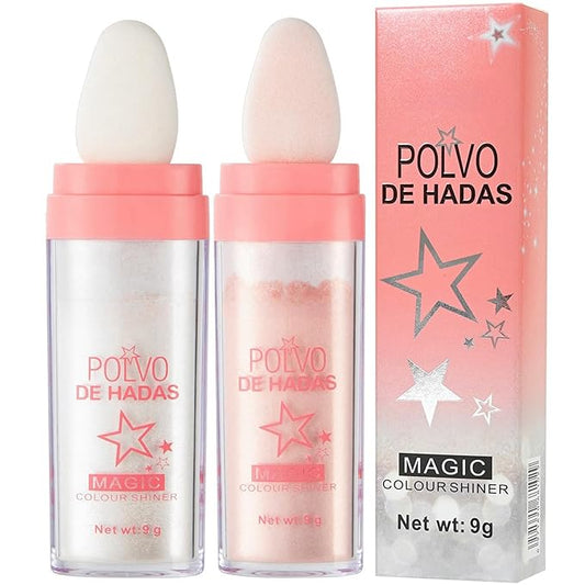 2PCS Polvo De Hadas Fairy Dust Highlight Patting Powder - Full Body Contouring and Clavicle Pearlescent Patting Powder for Face and Eye, Christmas Sparkling Body Glitter (#01 White & #02 Pink)-FemmiqueWomen