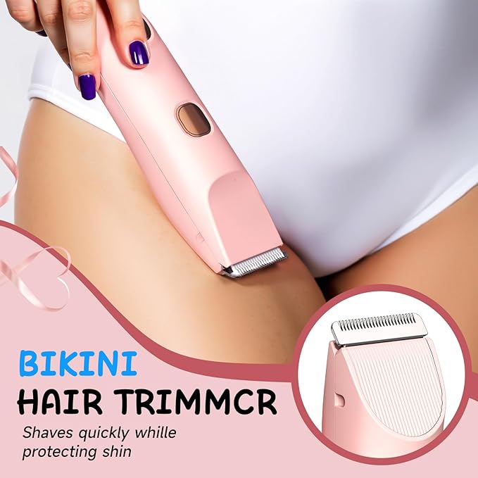 2 in 1 Bikini Trimmer for Women, Smooth and Painless Electric Razors for Women, IPX7 Waterproof Women's Electric Shaver, Rechargeable Bikini Underarm Legs Arm Body Face Trimmer Womens Shaver (Pink)-FemmiqueWomen
