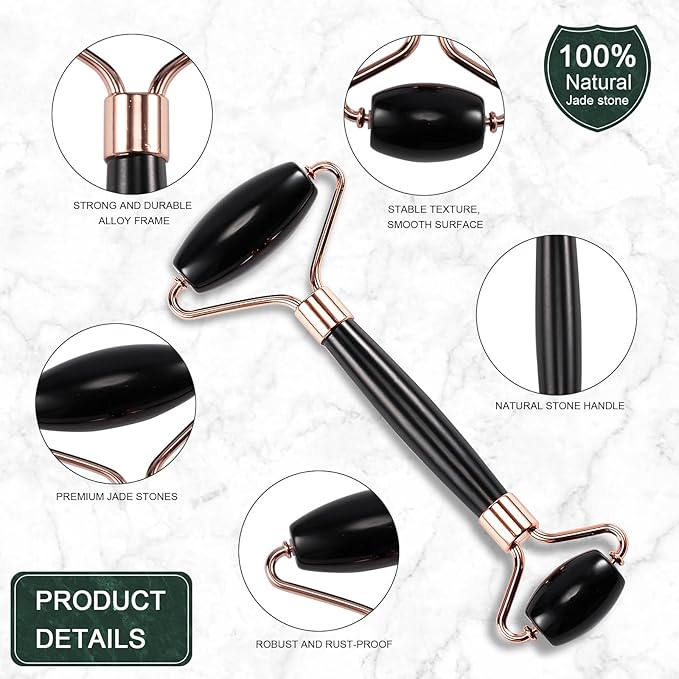 Jade Roller for Face, Facial Roller Massager Skin Care Tool, Gua Sha Facial Tools for Face, Neck, Eyes, Reduce Puffiness of The Skin (Black)-FemmiqueWomen
