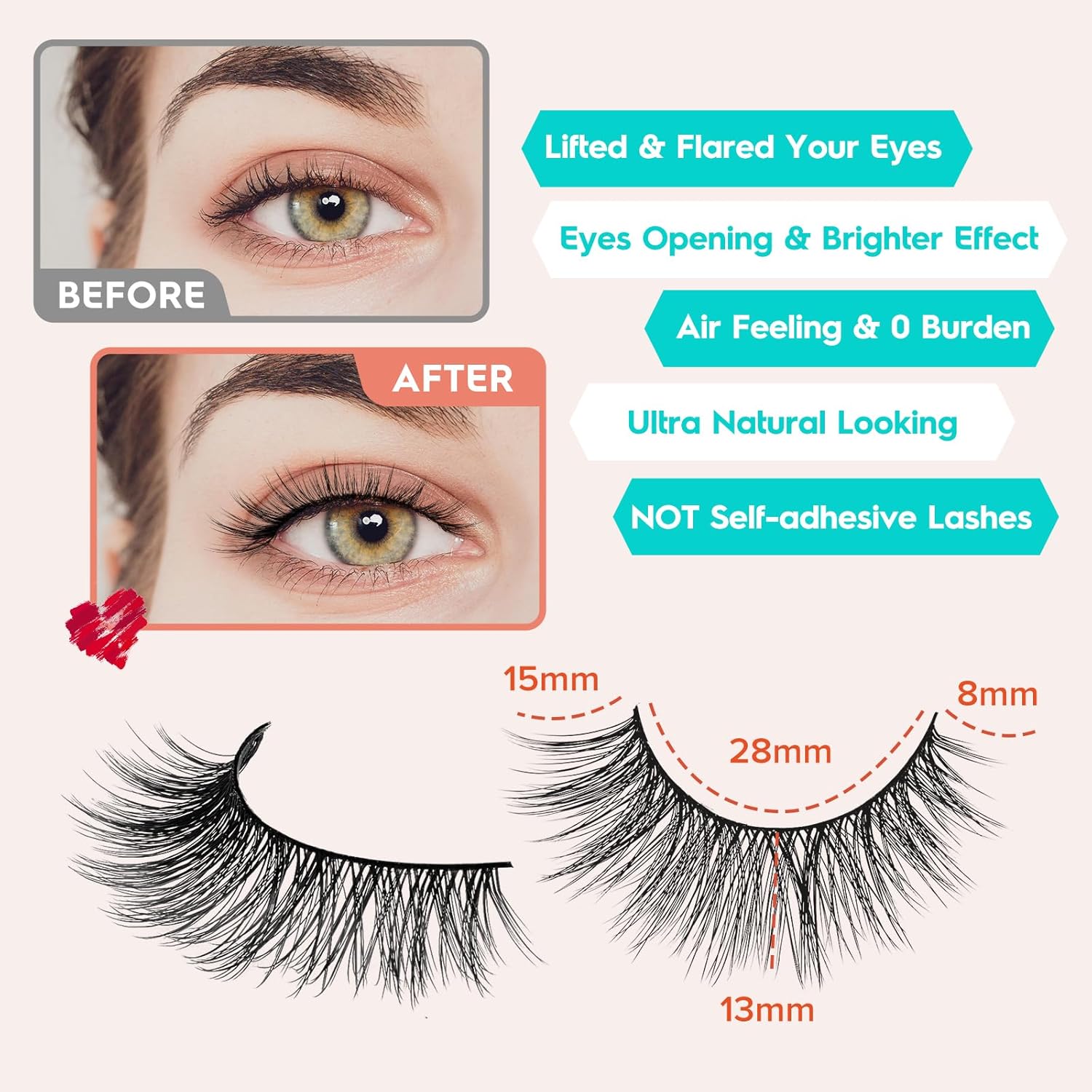 Lashes Cat Eye 15mm False Eyelashes Natural Lashes Strips Thin Band Wispy Lash Pack 3D Volume Fake Eyelash Curly 7 Pair Siligli-FemmiqueWomen