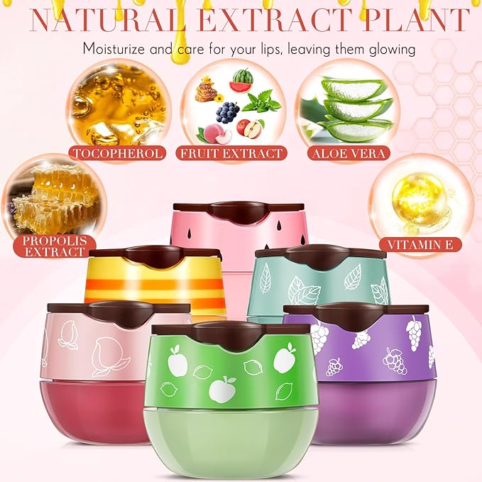 12 Pcs Bee Lip Balm Honey Pot with Brush Propolis Lip Mask Overnight, Moisturizing Hydrating Lip Sleeping Mask Prevention Dry and Cracked(Honey+Peach+Grape+Strawberry+Apple Lime+Mint)-FemmiqueWomen