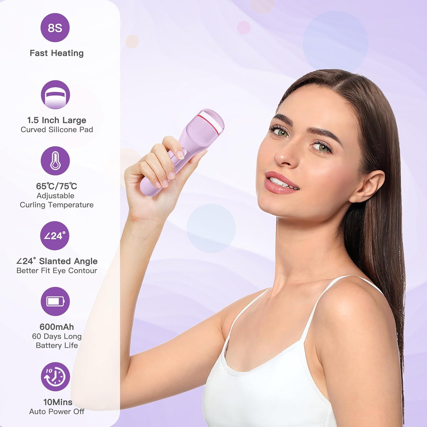 Heated Eyelash Curler Professional - Eye Lashes Curler with Innovative Heating Silicone, Electric Eyelashes Curler with 600mAh Rechargeable Battery EC4001 (Voilet)-FemmiqueWomen