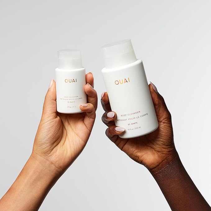 OUAI Body Cleanser, St. Barts Travel Size - Foaming Body Wash with Jojoba Oil & Rosehip Oil to Hydrate, Balance & Soften Skin - Paraben, Phthalate & Sulfate Free Skin Care Products (3 fl oz)-FemmiqueWomen