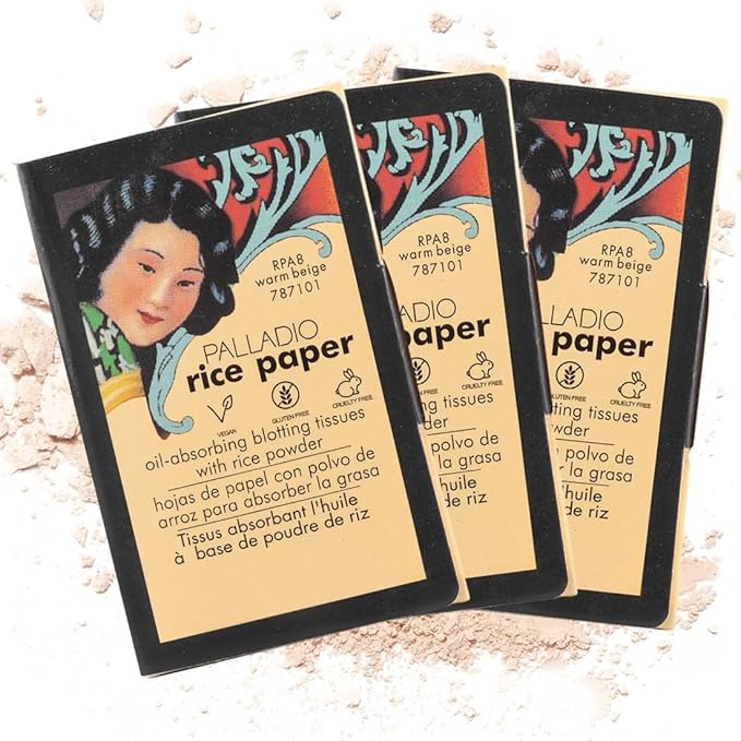 Palladio Rice Paper Facial Tissues for Oily Skin, Face Blotting Sheets Made from Natural Rice, Oil Absorbing Paper with Rice Powder, 2 Sided, Instant Results, Warm Beige, 40 Count (Pack of 3)-FemmiqueWomen