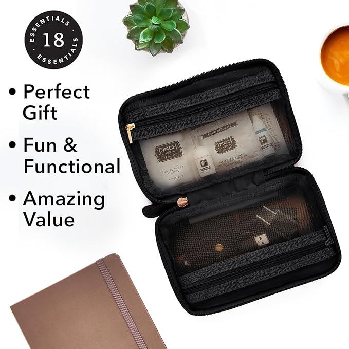 Pinch Provisions Work from Anywhere Kit, Includes 18 Essentials to Help You Stay on Task, Must-Have Essentials, Compact Multi-Functional Vegan Leather Pouch, Black-FemmiqueWomen