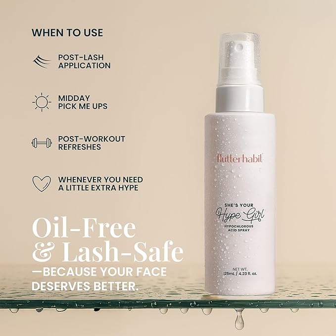 FlutterHabit Hypochlorous Acid Spray, Face Mist for Acne Prone Skin, HOCl Formula to Soothe Irritation, Refresh Complexion, Repair Damage, Balance Oil, Calm Redness, Restore Clarity (125mL)-FemmiqueWomen