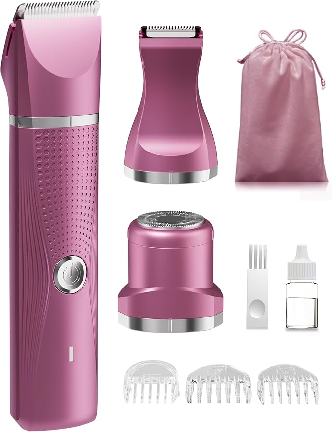 3-in-1 Electric Razor for Women - Waterproof Bikini Trimmer,Rechargeable Electric Shaver for Lady,Pubic Hair Trimmer Women,Personal Trimmer Groomer for Body Hair (Rose Red, RR-1)-FemmiqueWomen