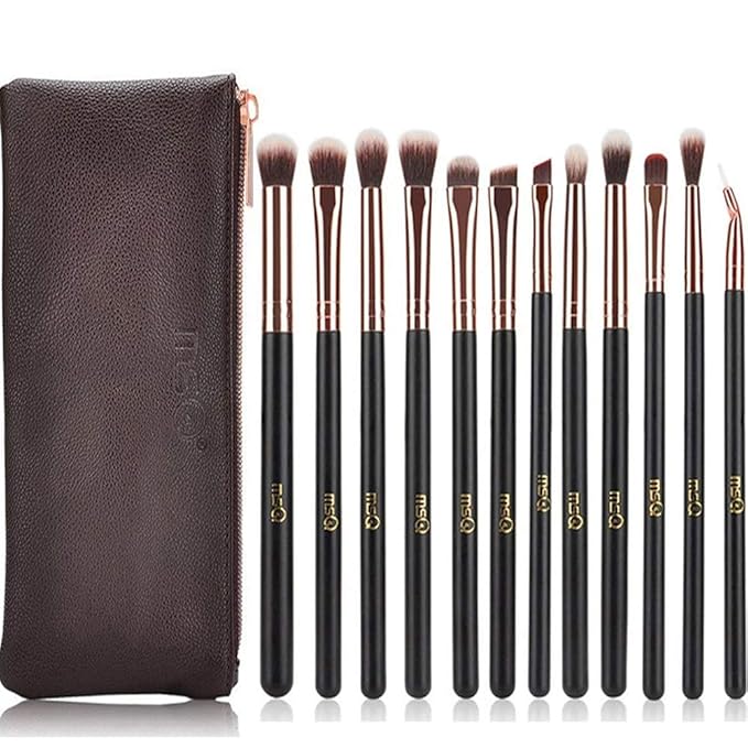 MSQ Eyeshadow Brushes 12pcs Eye Make Up Brush Set with Bag (PU Leather Pouch) Soft Synthetic Hairs for Eyeshadow, Eyebrow, Eyeliner, Blending, Best Gifts - Rose Gold-FemmiqueWomen