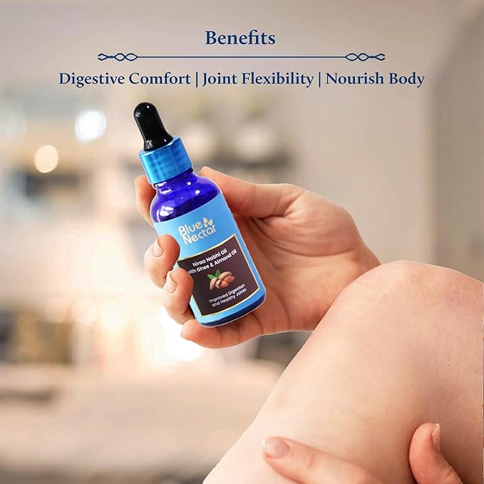 Blue Nectar Ayurveda Nabhi Oil with Ghee & Almond Oil | Belly Button Oil for Digestion & Joint Health | 100% Natural & Herbal (21 Herbs, 1 fl oz)-FemmiqueWomen
