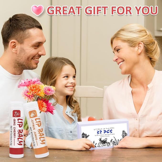 32 Pack Lip Balm, Natural Lip Balm Bulk with Vitamin E and Coconut Oil, Moisturizing Lip Balm for Stocking Stuffers - 8 Flavors-FemmiqueWomen