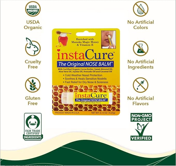 InstaCure's Original Nose Balm with Manuka Honey. Fast Relief for Cracked, Dry & Sore Noses + InstaCure Original Derma Balm Jumbo-Sized Skin Revival Tube. Soothes & Heals Dry, Irritated Skin-FemmiqueWomen