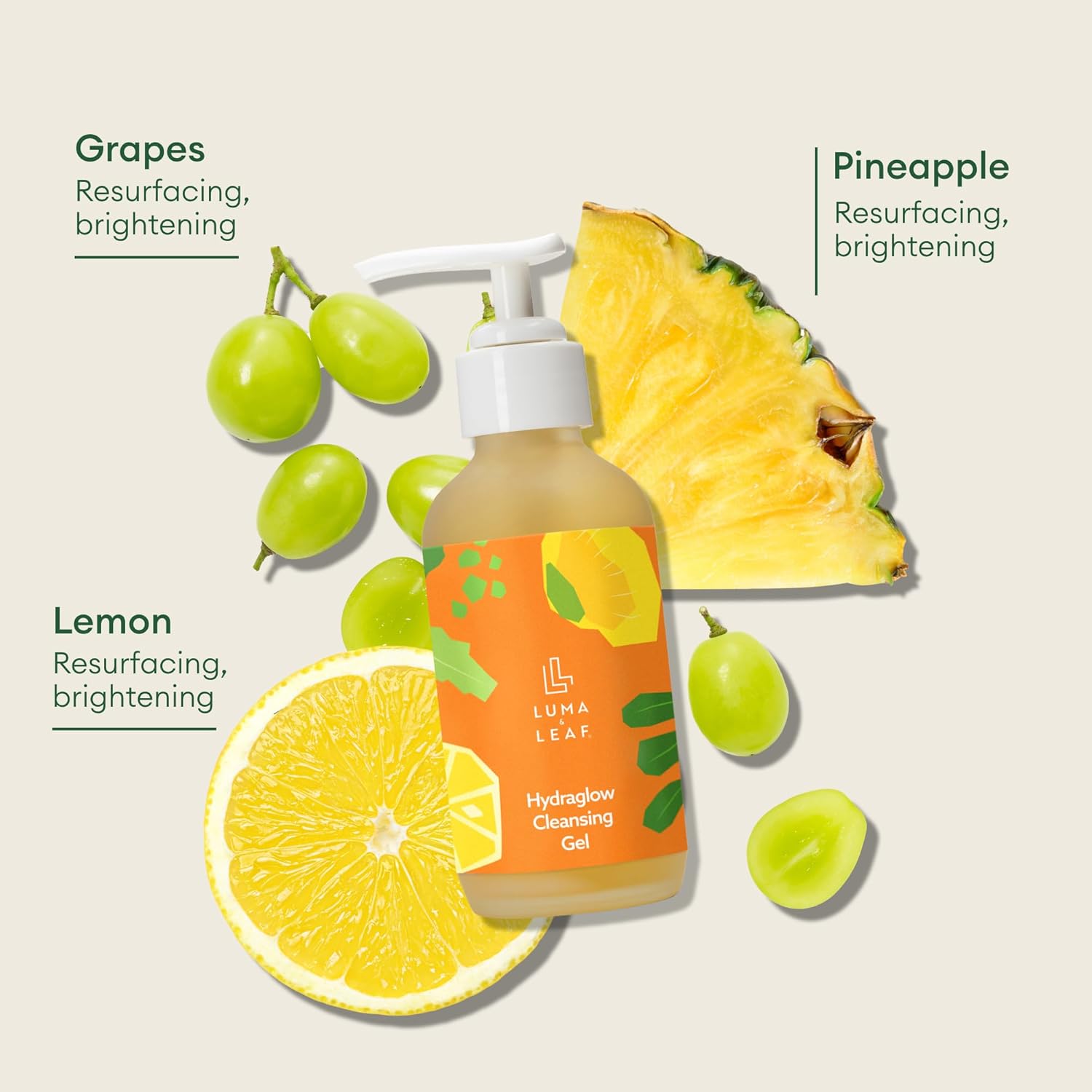 LUMA & LEAF Hydraglow Brightening Face Wash with Hyaluronic Acid | Gentle Daily Exfoliating Gel Cleanser for Dull Skin & Dark Spots | For All Skin Types | 3.8 fl oz-FemmiqueWomen