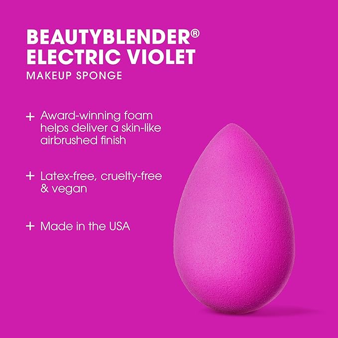 Beautyblender® | Electric Violet Beauty Blender Makeup Sponge, Super-Soft Foam Easily Blends Foundations, Powders & Creams, Made in USA, Reusable, Washable, Streak Free Application, Vegan-FemmiqueWomen
