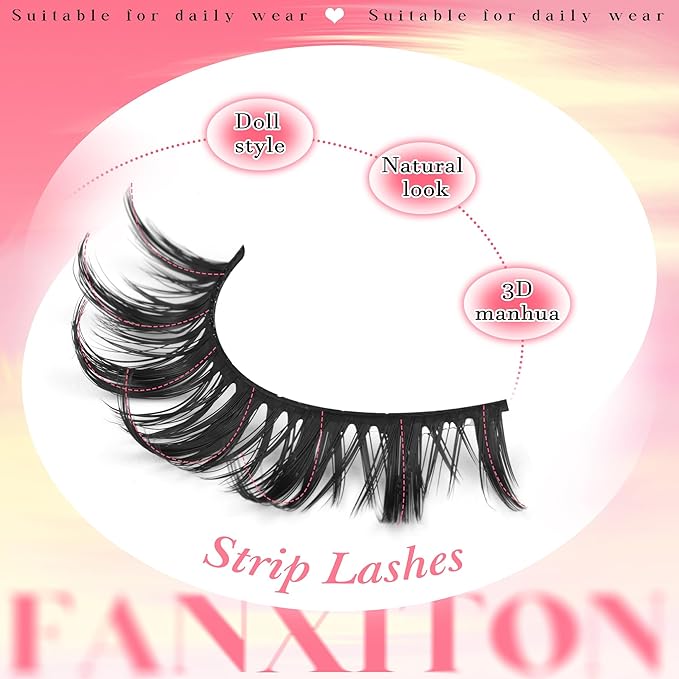False Eyelashes Manga Lashes 10 Pairs False Eyelashes Japanese Style D Anime Lashes Natural Cosplay Lashes Natural Look 15 MM Wispy Faux Mink Lashes Full Strip Doll Lashes by FANXITON-FemmiqueWomen