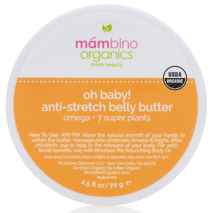 Mambino Organics Oh Baby! Belly Butter – Organic Stretch Mark Cream for Pregnancy with Dutch Shea & Cocoa Butter – Vitamins, Omegas for Elasticity – Vegan Cruelty-Free Maternity Care, 4 fl oz-FemmiqueWomen