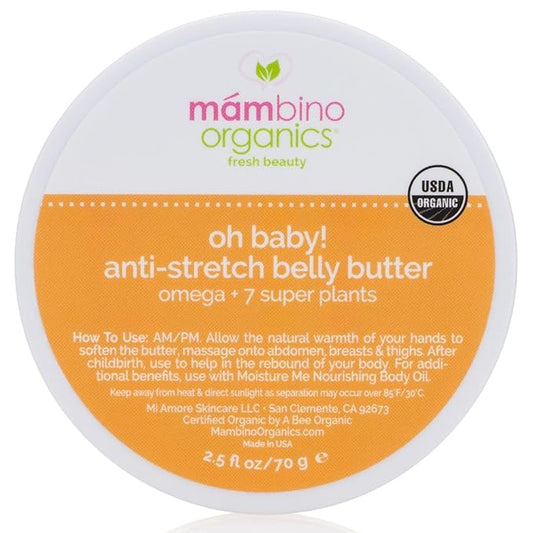 Mambino Organics Oh Baby! Belly Butter – Organic Stretch Mark Cream for Pregnancy with Dutch Shea & Cocoa Butter – Vitamins, Omegas for Elasticity – Vegan Cruelty-Free Maternity Care, 4 fl oz-FemmiqueWomen