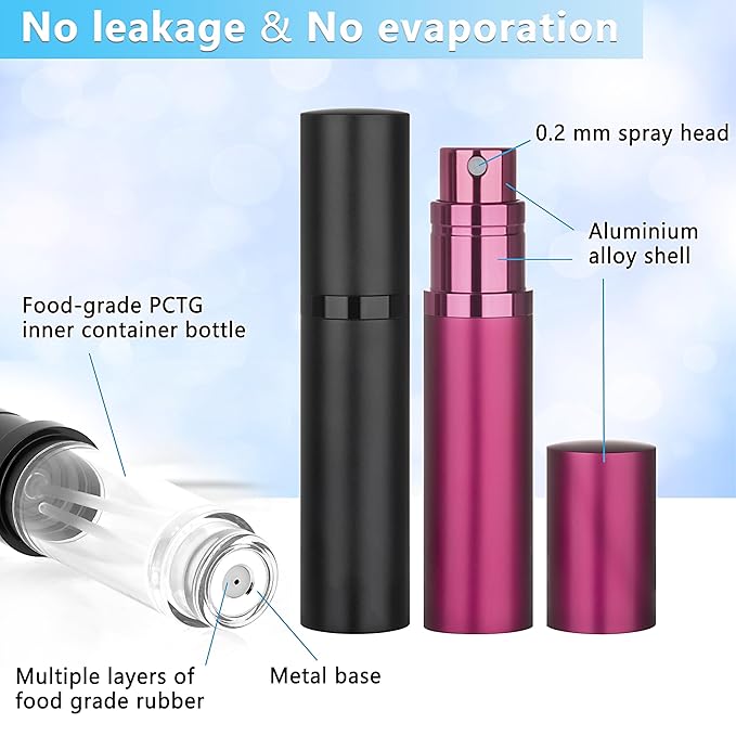 3-Pack 5ml Refillable Perfume Atomizer Travel Bottle Leakproof Luxury Travel Perfume Refillable Bottle, Portable Fragrance Atomiser (Black & Grey & Rose Red)-FemmiqueWomen