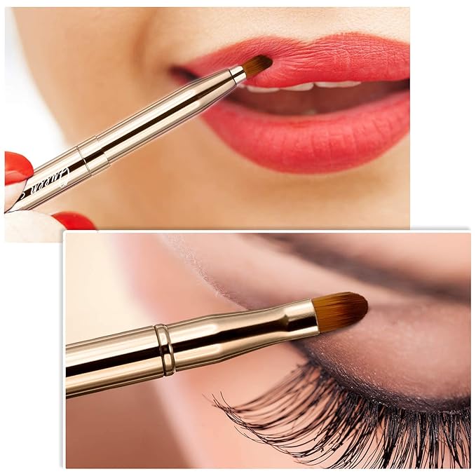 Retractable Eyebrow Eyelash Lip Brush Makeup Brush Double-Sided Soft With Cap Concealer Eyeliner For Travel Cosmetic Brushes, gold color-FemmiqueWomen
