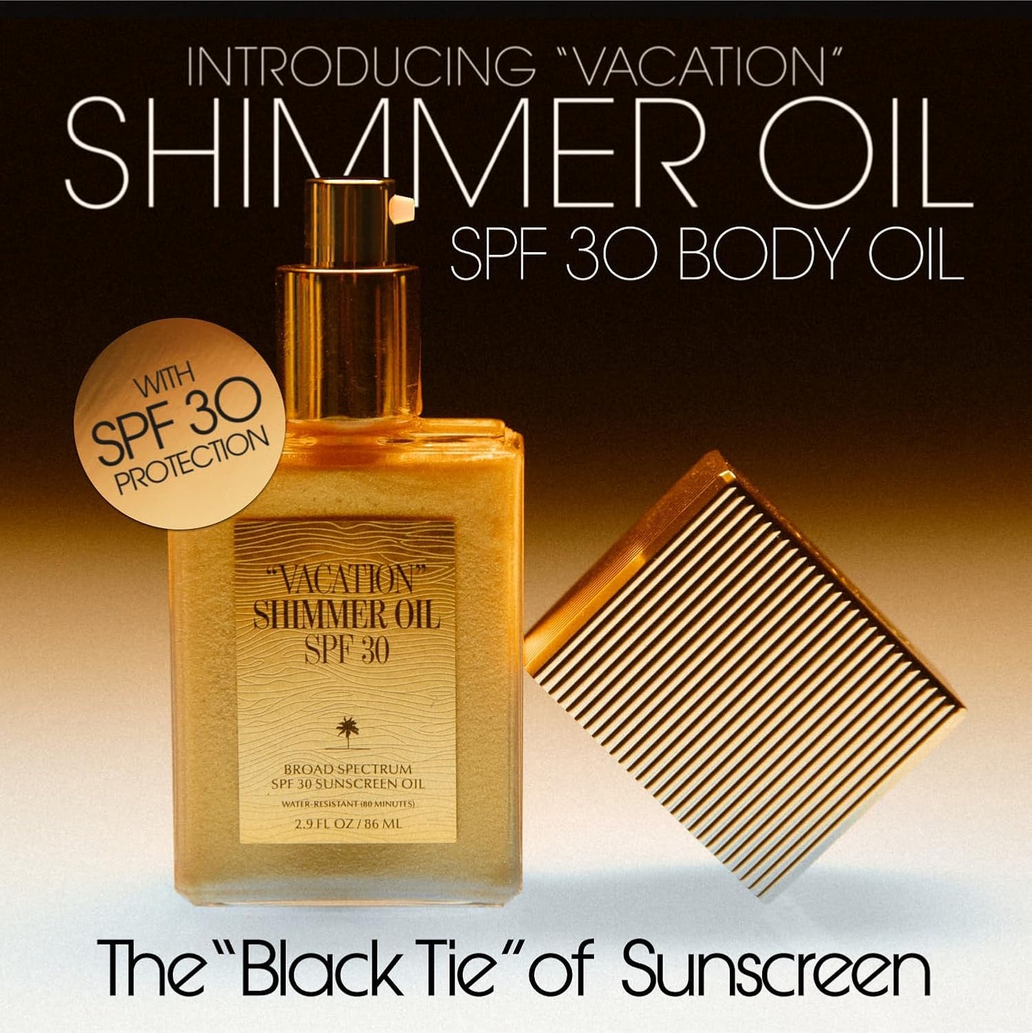 "VACATION" Shimmer Oil SPF 30 by Vacation, Shimmering Body Sunscreen, Water-Resistant, Enhances All Skin Tones, Dermatologist-Tested, Vegan, Travel Size, 2.9 Fl. Oz.-FemmiqueWomen