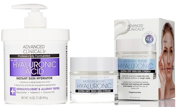 Advanced Clinicals Hyaluronic Acid Face Moisturizer Gel Cream + Hyaluronic Acid Body Cream 2pc Hydrating Skincare Set For Women & Men To Reduce Appearance Of Dry Skin, Wrinkles, & Fine Lines, 2pc Set-FemmiqueWomen