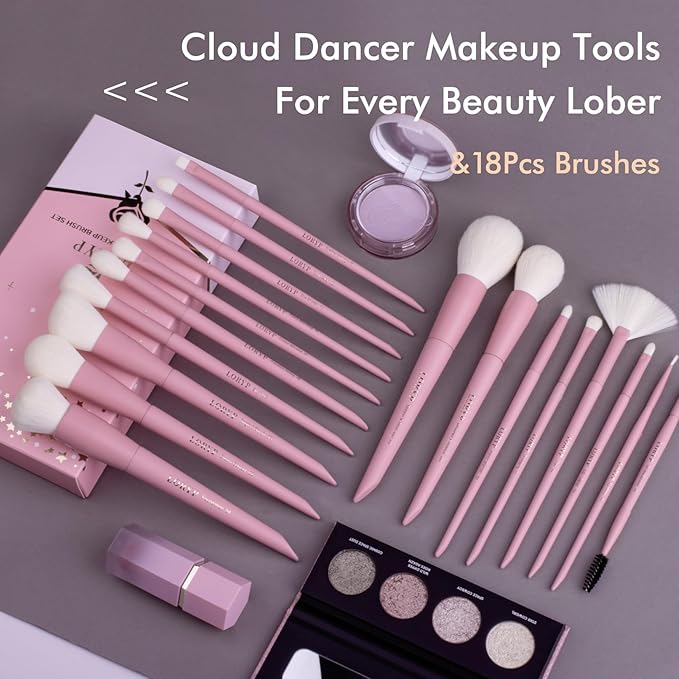 LORYP Makeup Brushes Set Labeled 18 Piece Face and Eye Brush Set Ultra soft hair Foundation, Concealer, Blush, Contour, Blending, Eyeshadow Pink Brush kit-FemmiqueWomen