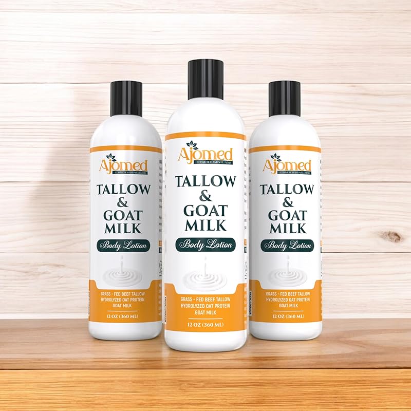 Grass Fed Beef Tallow & Goat Milk Body Lotion for Sensitive Skin, Organic Tallow moisturizer- Soothes Dry Patches, Goat Milk Moisturizer - Handmade Tallow Body Lotion (Oatmeal & Honey, 12 Oz)-FemmiqueWomen