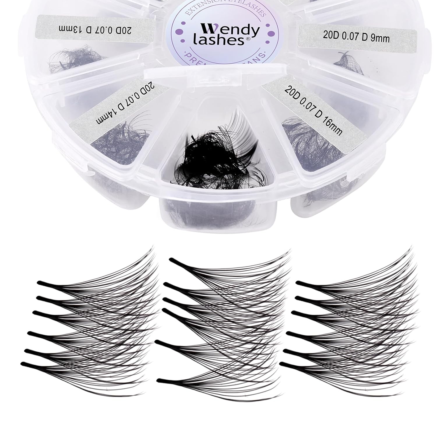 Premade Fans for Lash Extension: 20P, Wendy, Handmade Fans, Pre-made, For Lash-Artists, D, 9-16mm-FemmiqueWomen