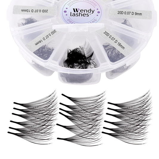 Premade Fans for Lash Extension: 20P, Wendy, Handmade Fans, Pre-made, For Lash-Artists, D, 9-16mm-FemmiqueWomen