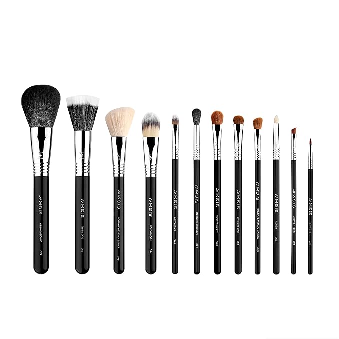 Sigma Beauty Essential Makeup Brushes Set – Professional Grade Makeup Brush Set with Premium Fibers and Sleek, Durable Handles for Face & Eyes, Includes 12 CK001 Black Makeup Brushes-FemmiqueWomen