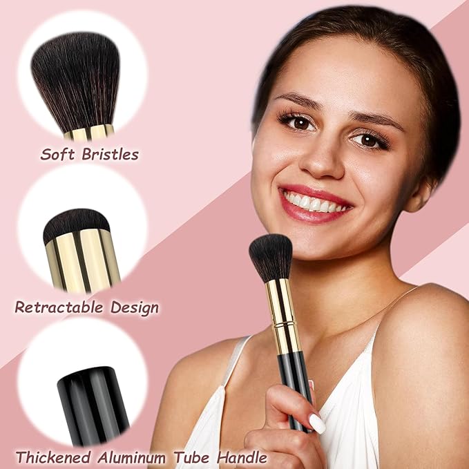 Retractable Makeup Brush, Travel Kabuki Powder Brush, Retractable Blush Brush, for Blush, Bronzer, Buffing, Highlighter Flawless Powder Cosmetics, Travel Friendly-FemmiqueWomen